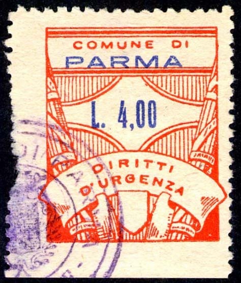 Marca da Bollo del Comune di PARMA su Carta Bianca Sottile di dimensioni 23 X 30 mm