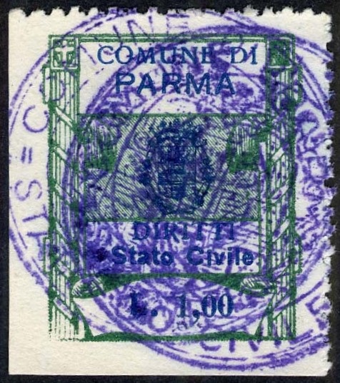 Marca da Bollo del Comune di PARMA su Carta Bianca di dimensioni 23 x 29 mm
