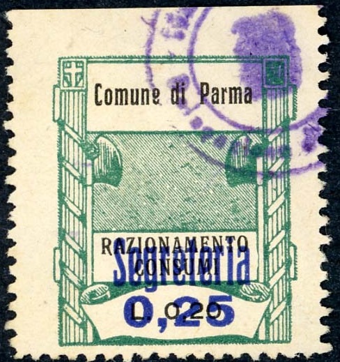 Marca da Bollo del Comune di PARMA su Carta Bianca di dimensioni 23 x 29 mm