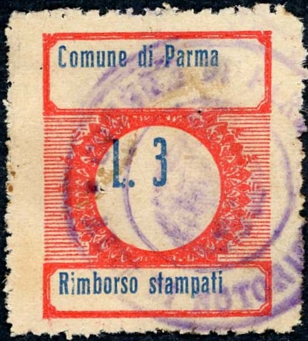 Marca da Bollo del Comune di PARMA su Carta Bianca Sottile di dimensioni 22 x 28 mm