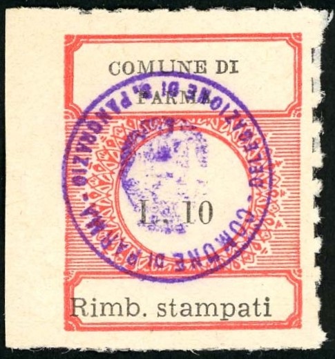Marca da Bollo del Comune di PARMA su Carta Bianca Sottile di dimensioni 22 x 28 mm