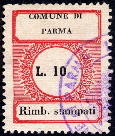 Marca da Bollo del Comune di PARMA su di dimensioni 22 x 28 mm