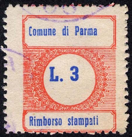 Marca da Bollo del Comune di PARMA su di dimensioni 22 x 28 mm