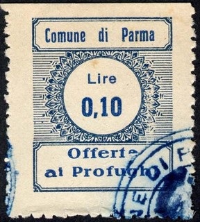 Marca da Bollo del Comune di PARMA su Carta Bianca di dimensioni 22 x 28 mm