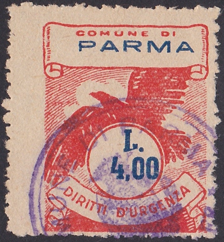 Marca da Bollo del Comune di PARMA su Carta Bianca Sottile di dimensioni 21 x 29,5 mm