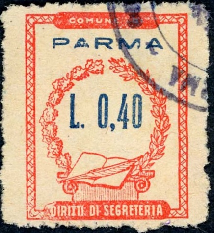 Marca da Bollo del Comune di PARMA su Carta Bianca di dimensioni 23 x 29 mm