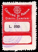 Marca da Bollo del Comune di PARMA su Carta Bianca di dimensioni 25 x 33 mm