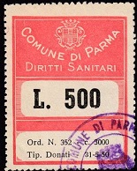 Marca da Bollo del Comune di PARMA su Carta Bianca di dimensioni 34 x 44 mm