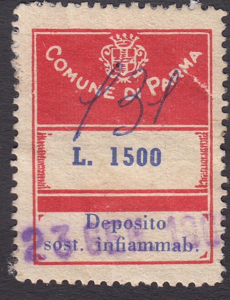 Marca da Bollo del Comune di PARMA su Carta Bianca di dimensioni 34 x 44 mm