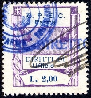 Marca da Bollo del Comune di PARMA su Carta Bianca di dimensioni 23 x 29 mm