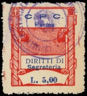 Marca da Bollo del Comune di PARMA su Carta Bianca di dimensioni 23 x 29 mm