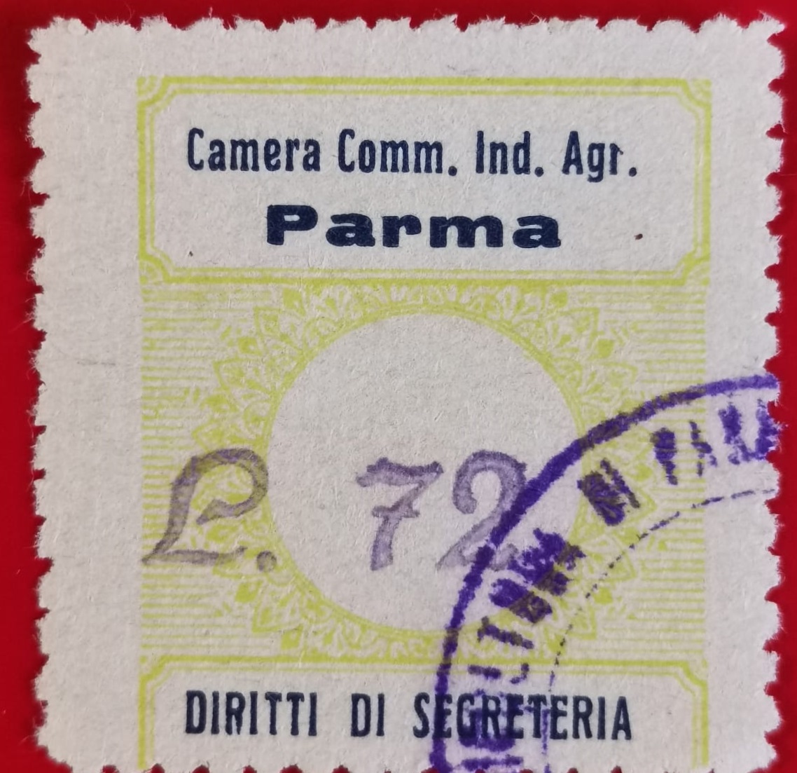 Marca da Bollo del Comune di PARMA su Carta Bianca di dimensioni 22 x 28 mm