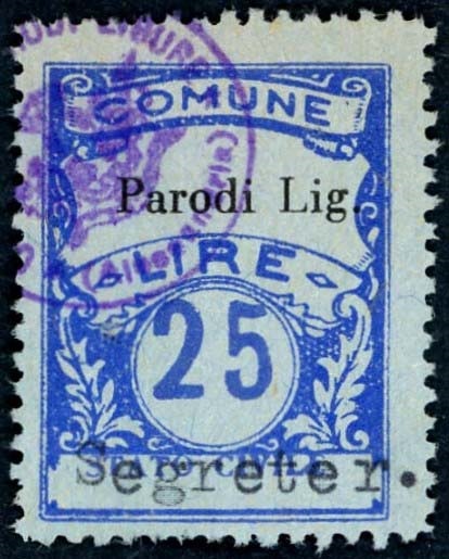 Marca da Bollo del Comune di PARODI LIGURE su Carta Colorata di dimensioni 22 x 29 mm