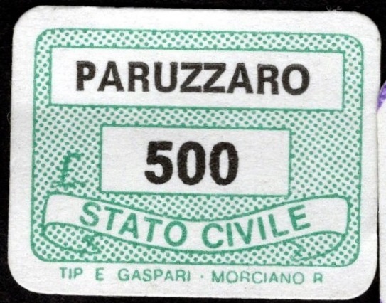 Marca da Bollo del Comune di PARUZZARO su Carta Bianca di dimensioni 20 x 14 mm