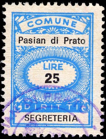 Marca da Bollo del Comune di PASIAN DI PRATO su Carta Bianca di dimensioni 20 x 28 mm