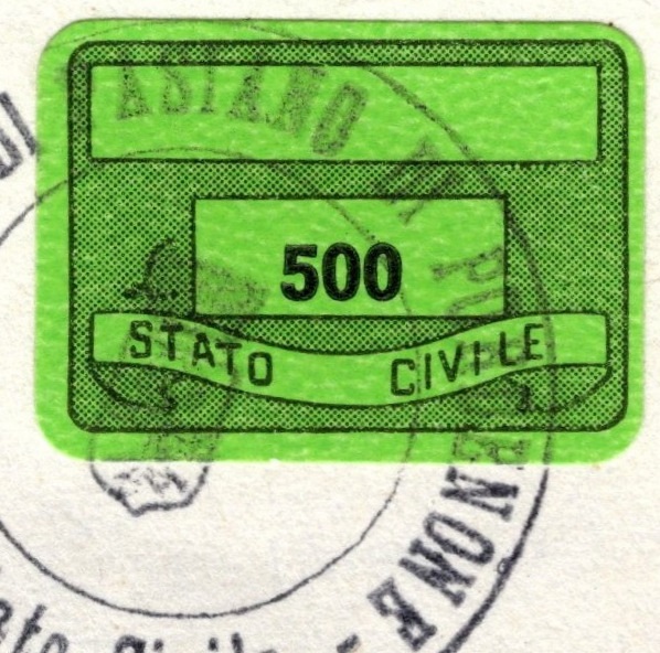 Marca da Bollo del Comune di PASIANO DI PORDENONE su Carta Bianca di dimensioni 20 x 14 mm