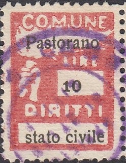 Marca da Bollo del Comune di PASTORANO su Carta Bianca di dimensioni 18,5 x 25 mm