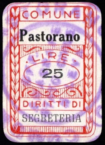 Marca da Bollo del Comune di PASTORANO su Carta Bianca di dimensioni 20 x 30 mm