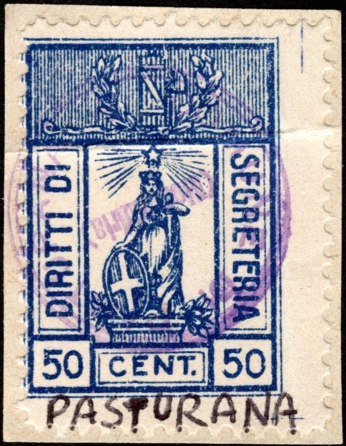 Marca da Bollo del Comune di PASTURANA su Carta Bianca Sottile di dimensioni 22 x 28 mm