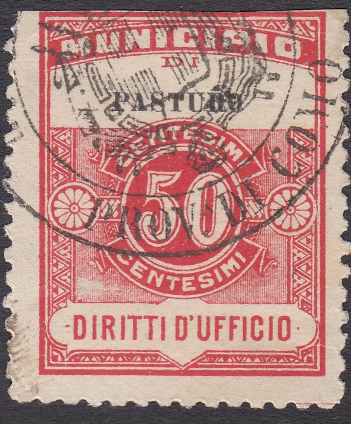 Marca da Bollo del Comune di PASTURO su Carta Bianca Sottile di dimensioni 22,5 x 29,5 mm
