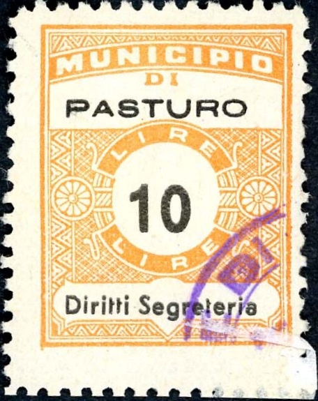 Marca da Bollo del Comune di PASTURO su Carta Bianca Sottile di dimensioni 22,5 x 29 mm