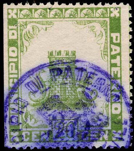 Marca da Bollo del Comune di PATERNO´ su Carta Bianca Sottile di dimensioni 27 x 32,5 mm