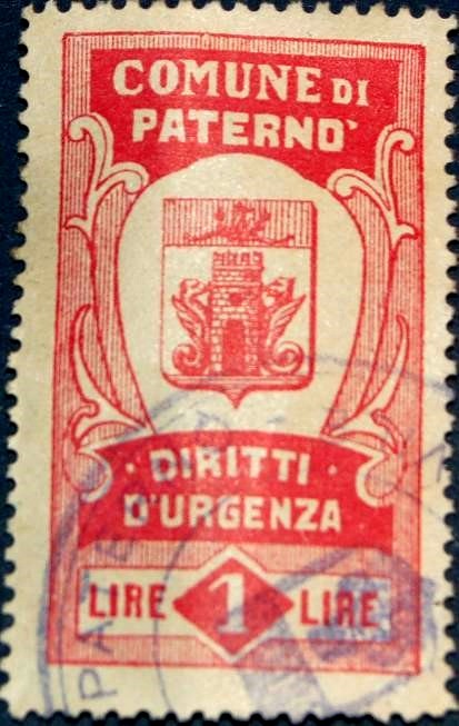 Marca da Bollo del Comune di PATERNO´ su Carta Bianca Sottile di dimensioni 22,5 X 33 mm