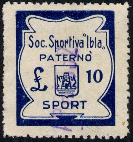 Marca da Bollo del Comune di PATERNO´ su Carta Bianca di dimensioni 23 x 27,5 mm