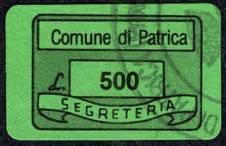 Marca da Bollo del Comune di PATRICA su Carta Colorata di dimensioni 17,5 x 12 mm