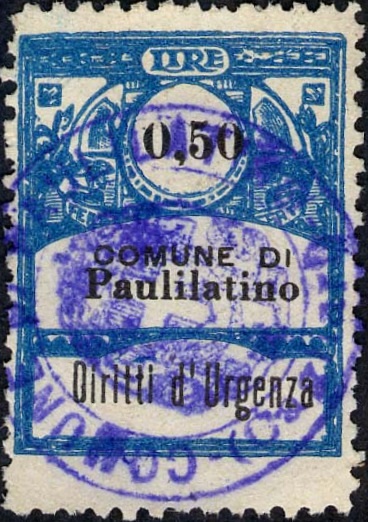 Marca da Bollo del Comune di PAULILATINO su Carta Bianca Sottile di dimensioni 22 X 33 mm