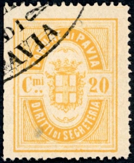 Marca da Bollo del Comune di PAVIA su Carta Bianca Sottile di dimensioni 23 x 30,5 mm