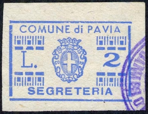 Marca da Bollo del Comune di PAVIA su Carta Bianca di dimensioni 26 x 17 mm