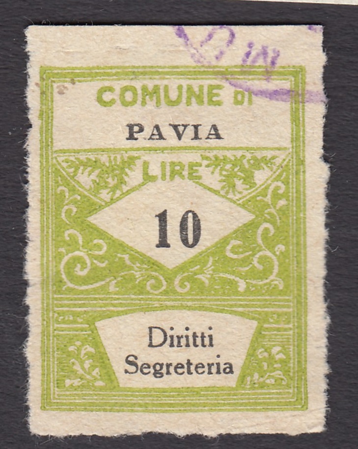 Marca da Bollo del Comune di PAVIA su Carta Bianca di dimensioni 21,5 x 28,5 mm
