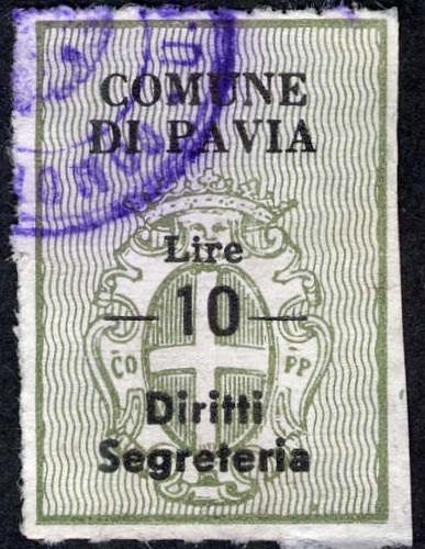 Marca da Bollo del Comune di PAVIA su Carta Bianca di dimensioni 22 x 32 mm