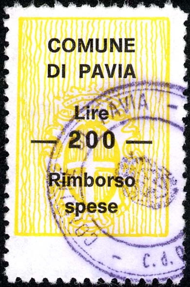 Marca da Bollo del Comune di PAVIA su Carta Bianca di dimensioni 22 x 32 mm