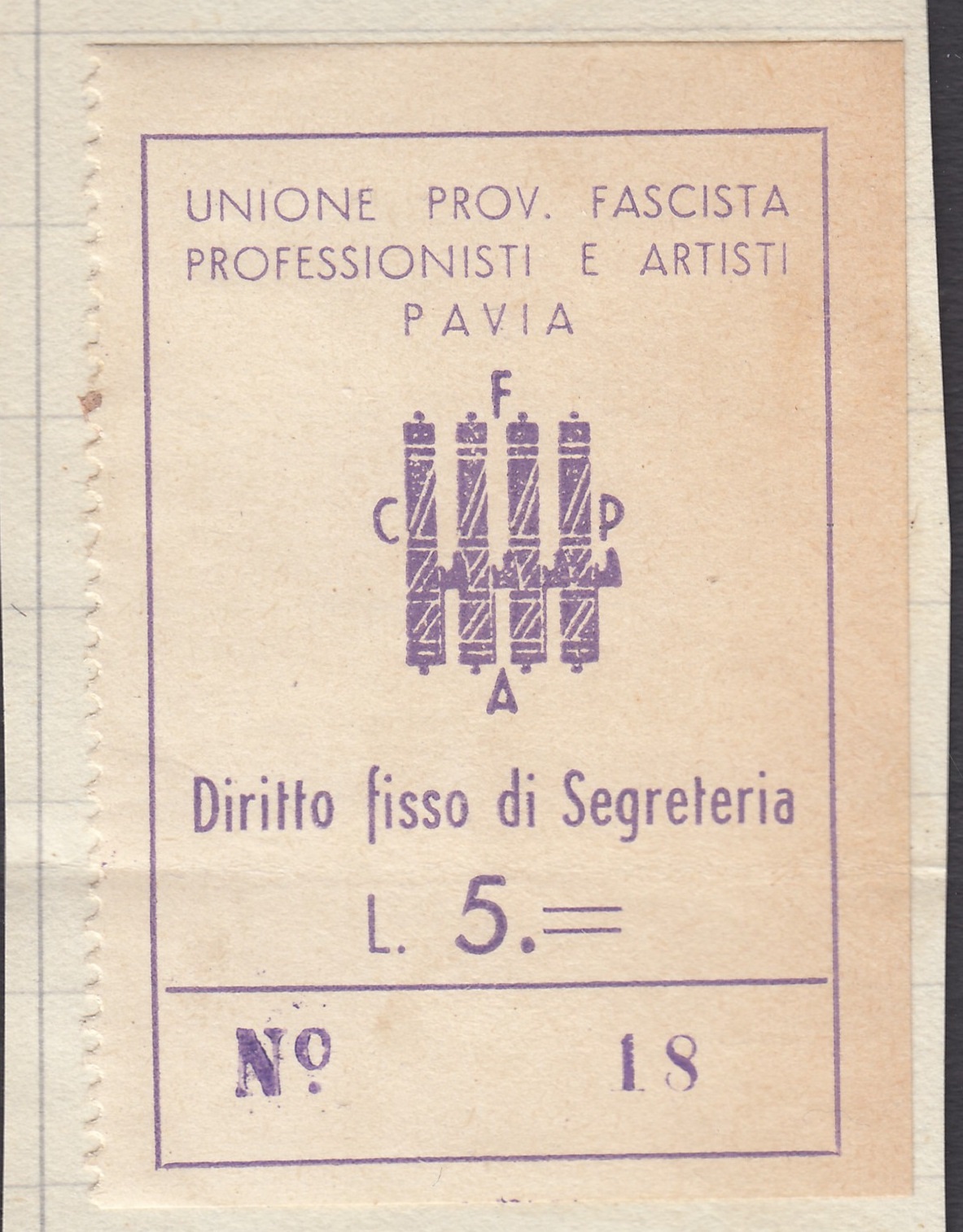 Marca da Bollo del Comune di PAVIA su Carta Bianca di dimensioni mm