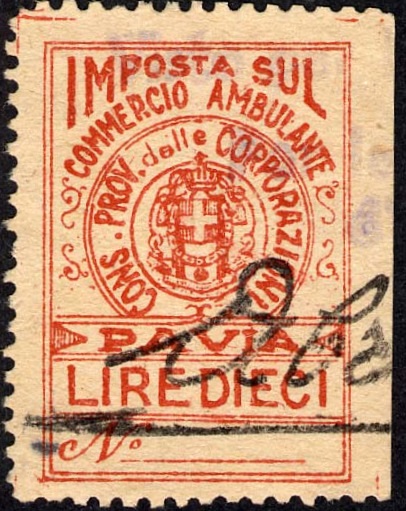 Marca da Bollo del Comune di PAVIA su Carta Bianca di dimensioni 23 x 32 mm