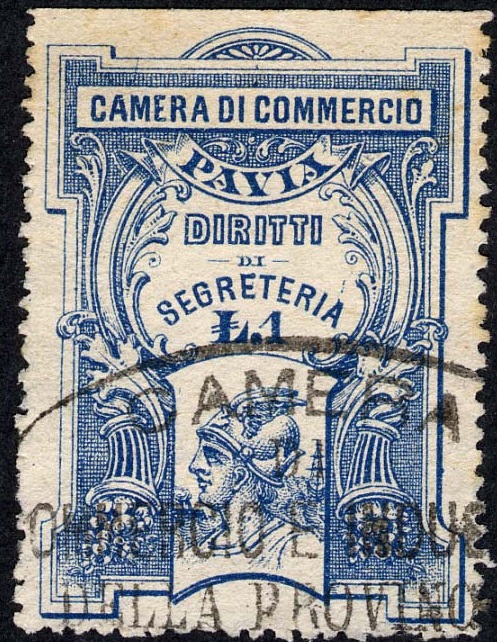 Marca da Bollo del Comune di PAVIA su Carta Bianca Sottile di dimensioni 22 x 34 mm