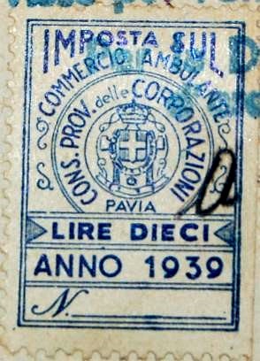 Marca da Bollo del Comune di PAVIA su Carta Bianca Sottile di dimensioni 22 x 30 mm