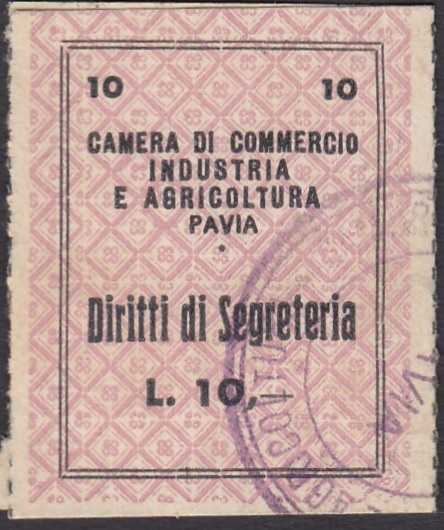 Marca da Bollo del Comune di PAVIA su Carta Bianca di dimensioni 27 X 36 mm