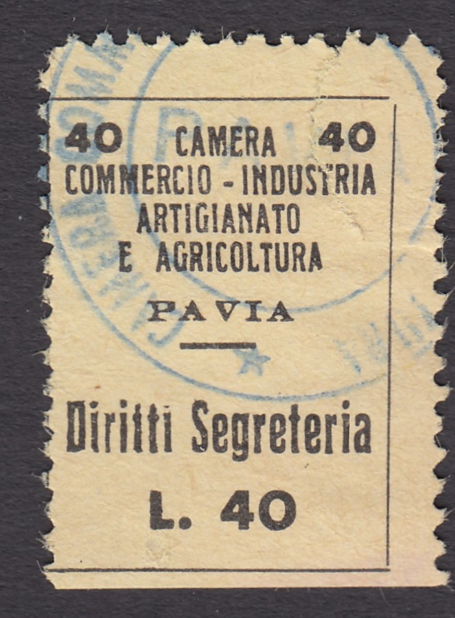 Marca da Bollo del Comune di PAVIA su Carta Bianca di dimensioni 21 x 28,5 mm