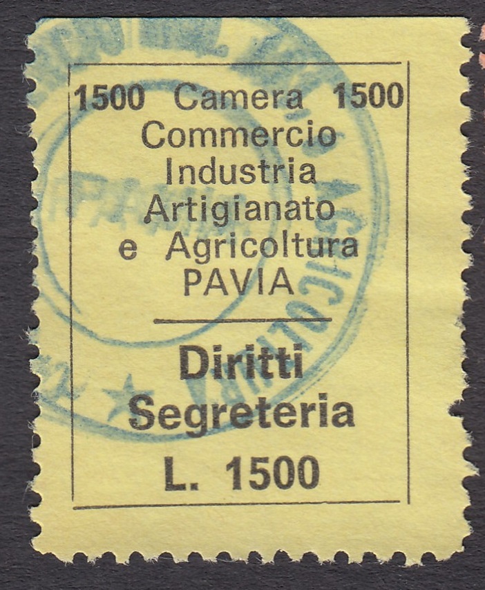 Marca da Bollo del Comune di PAVIA su Carta Rossa sottile di dimensioni 20,5 x 27 mm