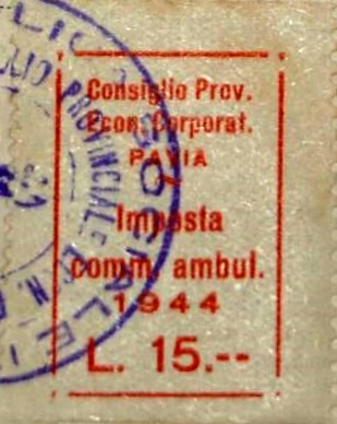 Marca da Bollo del Comune di PAVIA su Carta Rossa sottile di dimensioni 20,5 x 27 mm