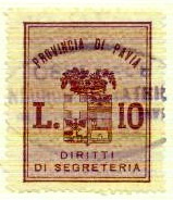 Marca da Bollo del Comune di PAVIA su Carta Bianca Sottile di dimensioni 27 x 34,5 mm
