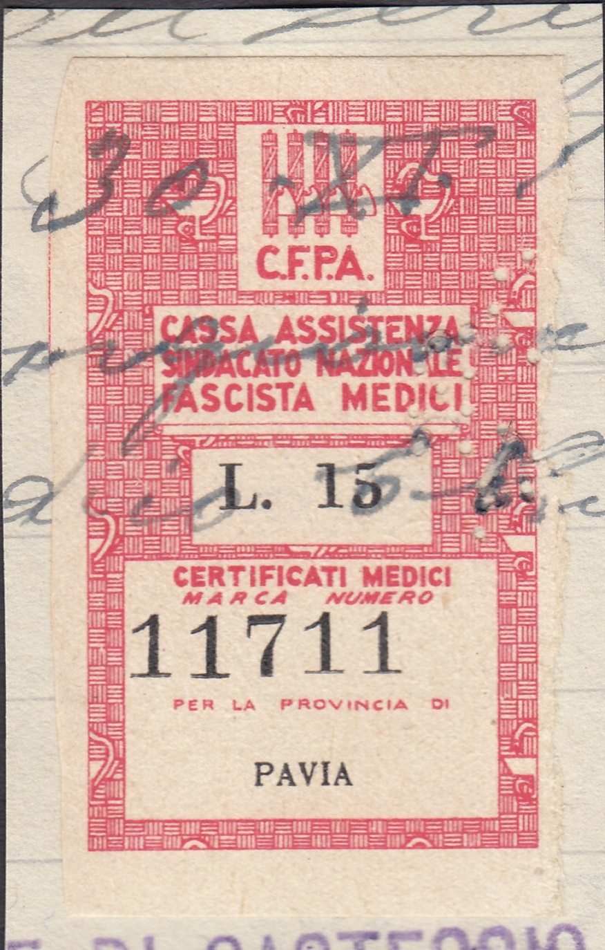 Marca da Bollo del Comune di PAVIA su Carta Bianca di dimensioni 28 x 46 mm