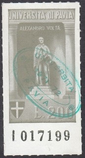 Marca da Bollo del Comune di PAVIA su Carta Bianca di dimensioni 24,5 x 42 mm