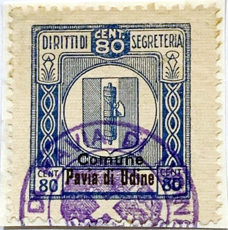 Marca da Bollo del Comune di PAVIA DI UDINE su Carta Bianca di dimensioni 21 X 27 mm