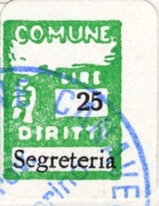 Marca da Bollo del Comune di PAVONE CANAVESE su Carta Bianca di dimensioni 13 x 17,5 mm