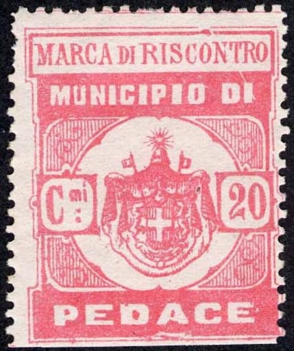 Marca da Bollo del Comune di PEDACE su Carta Bianca Sottile di dimensioni 25,5 x 32 mm