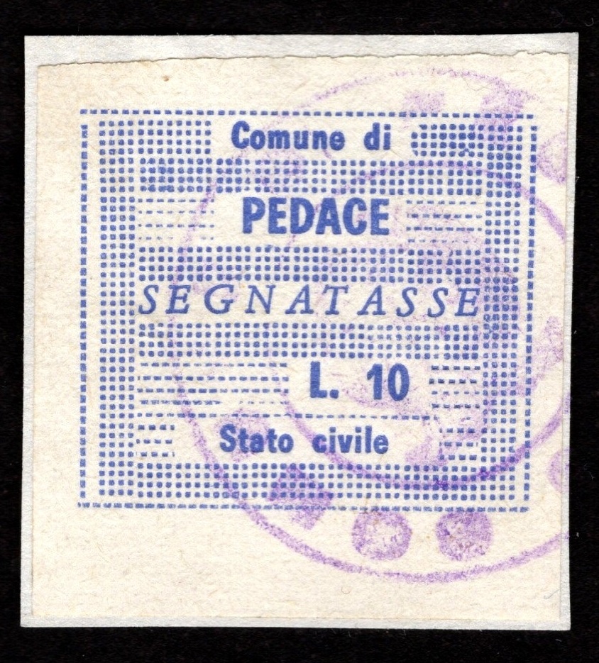 Marca da Bollo del Comune di PEDACE su Carta Bianca Sottile di dimensioni 19,5 x 28 mm
